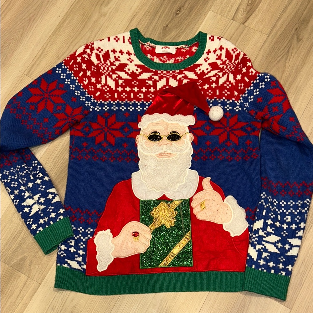 Santa Ugly Sweater XL Unisex Red Blue Festive Holiday Christmas Knit